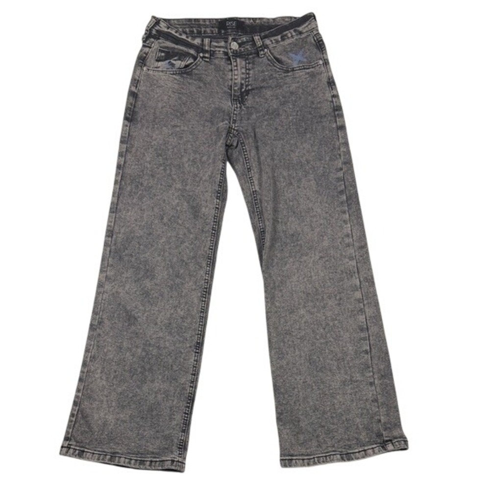 Rise Supply Co Womens Grey Acid Wash Wide Leg Graphic Jeans Size 5‎ Streetwear